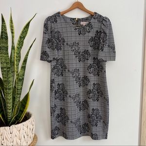 Nanette Lepore plaid floral puff sleeve dress